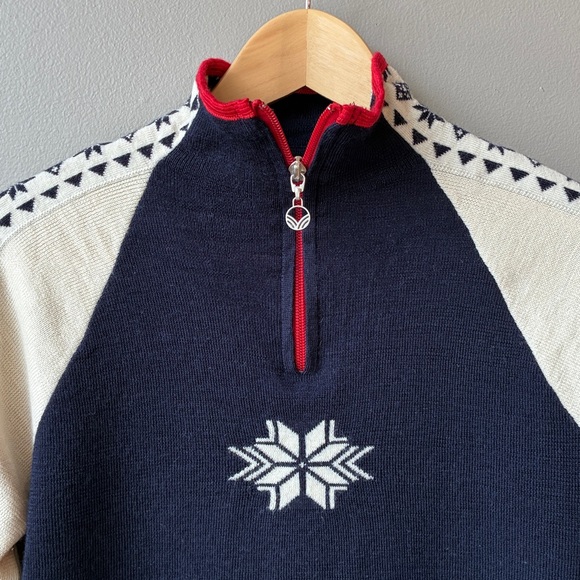 Dale of Norway Wool Half Zip Navy White Red Sweater - Picture 2 of 7